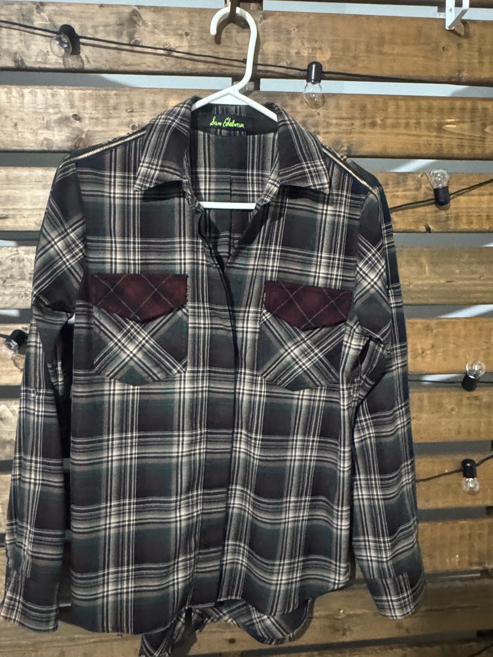 Sam Edelman Women’s Fall Trendy Plaid Shirt Size S Zip Shoulder Button Front